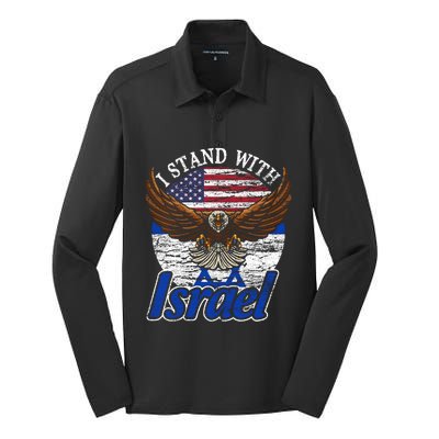 I Stand With Israel Pray For Israel Eagle Design Silk Touch Performance Long Sleeve Polo