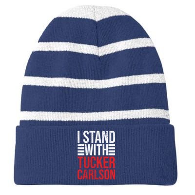 I Stand With Tucker Carlson Vintage Retro Striped Beanie with Solid Band