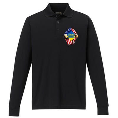 I Stand With Ukraine Flag Support Ukraine Gift Performance Long Sleeve Polo