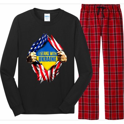 I Stand With Ukraine Flag Support Ukraine Gift Long Sleeve Pajama Set