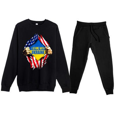 I Stand With Ukraine Flag Support Ukraine Gift Premium Crewneck Sweatsuit Set