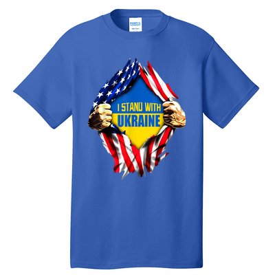 I Stand With Ukraine Flag Support Ukraine Gift Tall T-Shirt