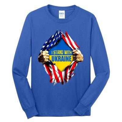 I Stand With Ukraine Flag Support Ukraine Gift Tall Long Sleeve T-Shirt