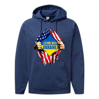 I Stand With Ukraine Flag Support Ukraine Gift Performance Fleece Hoodie