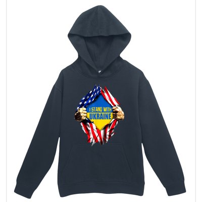 I Stand With Ukraine Flag Support Ukraine Gift Urban Pullover Hoodie