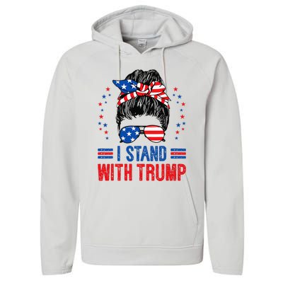 I Stand With Trump Pro Trump Supporter American Flag Trump . Performance Fleece Hoodie