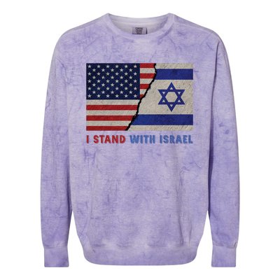 I Stand With Israel Patriotic Usa And Israel Flag Colorblast Crewneck Sweatshirt