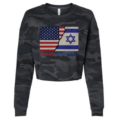 I Stand With Israel Patriotic Usa And Israel Flag Cropped Pullover Crew