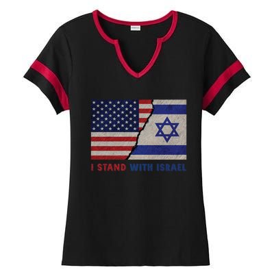 I Stand With Israel Patriotic Usa And Israel Flag Ladies Halftime Notch Neck Tee