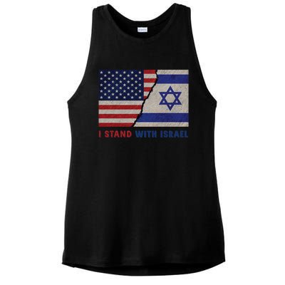 I Stand With Israel Patriotic Usa And Israel Flag Ladies PosiCharge Tri-Blend Wicking Tank