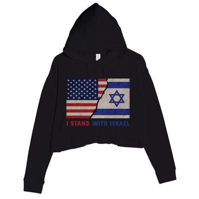 I Stand With Israel Patriotic Usa And Israel Flag Crop Fleece Hoodie