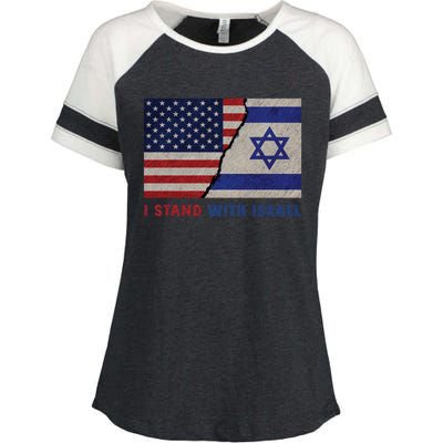 I Stand With Israel Patriotic Usa And Israel Flag Enza Ladies Jersey Colorblock Tee