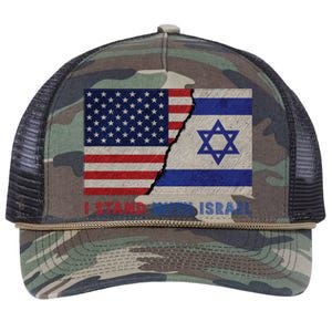 I Stand With Israel Patriotic Usa And Israel Flag Retro Rope Trucker Hat Cap