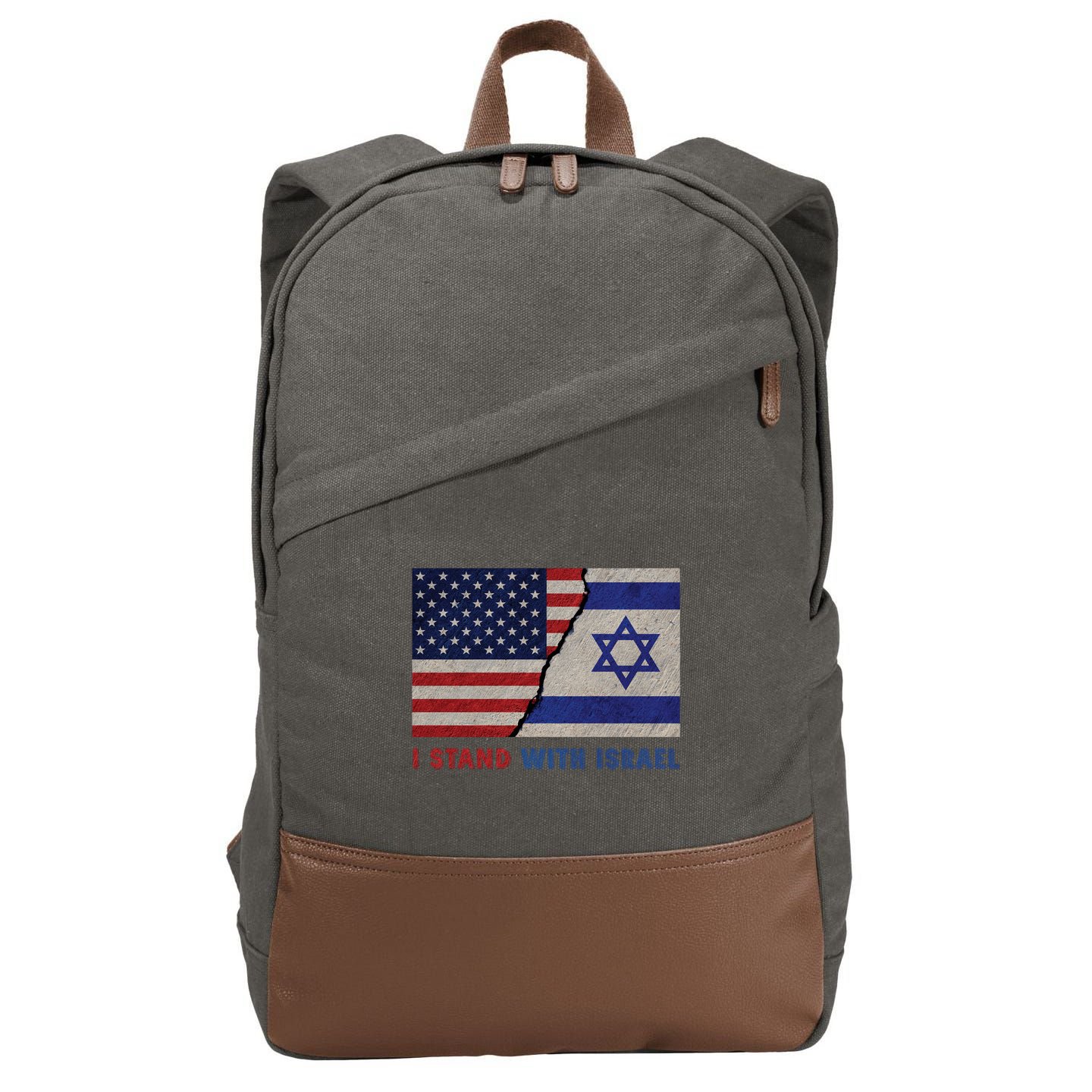 I Stand With Israel Patriotic Usa And Israel Flag Cotton Canvas Backpack