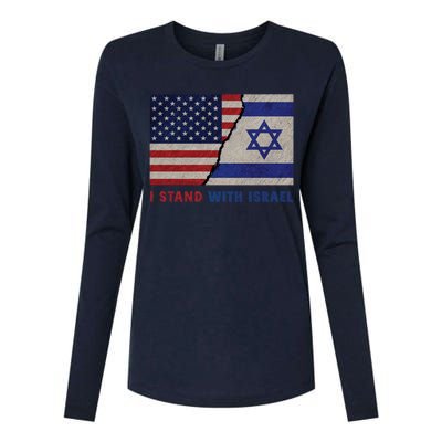 I Stand With Israel Patriotic Usa And Israel Flag Womens Cotton Relaxed Long Sleeve T-Shirt