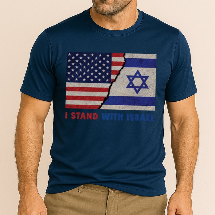 I Stand With Israel Patriotic Usa And Israel Flag Cooling Performance Crew T-Shirt