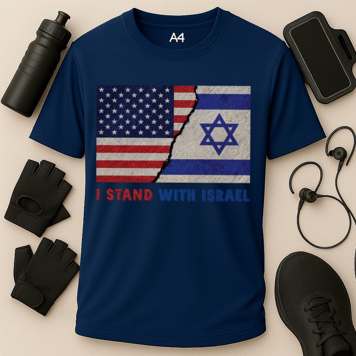 I Stand With Israel Patriotic Usa And Israel Flag Cooling Performance Crew T-Shirt