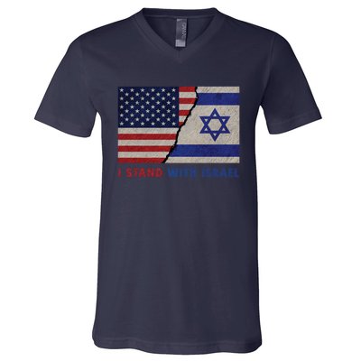 I Stand With Israel Patriotic Usa And Israel Flag V-Neck T-Shirt