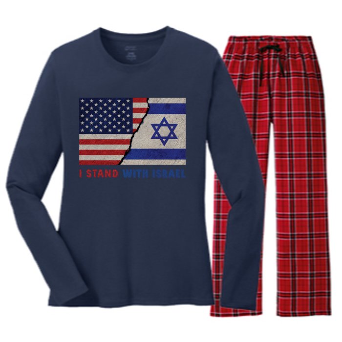 I Stand With Israel Patriotic Usa And Israel Flag Women's Long Sleeve Flannel Pajama Set 