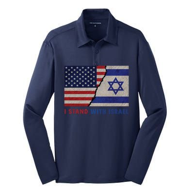 I Stand With Israel Patriotic Usa And Israel Flag Silk Touch Performance Long Sleeve Polo