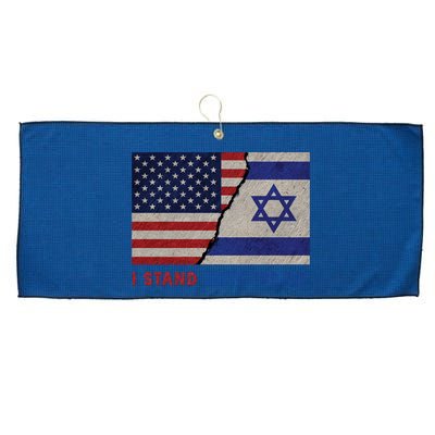 I Stand With Israel Patriotic Usa And Israel Flag Large Microfiber Waffle Golf Towel