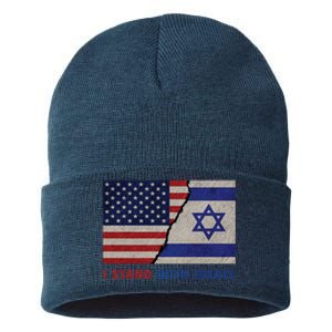 I Stand With Israel Patriotic Usa And Israel Flag Sustainable Knit Beanie