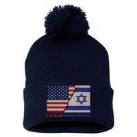 I Stand With Israel Patriotic Usa And Israel Flag Pom Pom 12in Knit Beanie