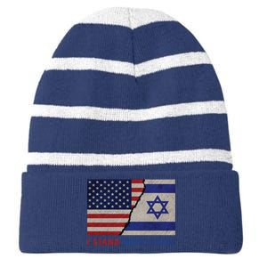 I Stand With Israel Patriotic Usa And Israel Flag Striped Beanie with Solid Band