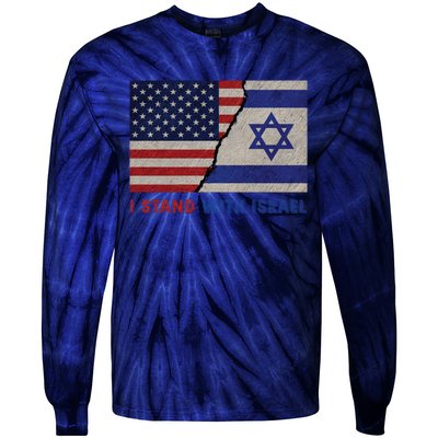 I Stand With Israel Patriotic Usa And Israel Flag Tie-Dye Long Sleeve Shirt