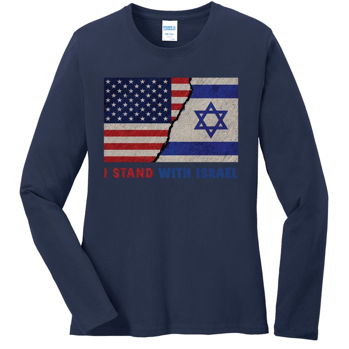 I Stand With Israel Patriotic Usa And Israel Flag Ladies Long Sleeve Shirt