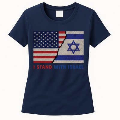 I Stand With Israel Patriotic Usa And Israel Flag Womens T-Shirt