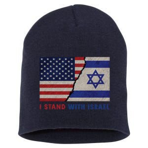 I Stand With Israel Patriotic Usa And Israel Flag Short Acrylic Beanie