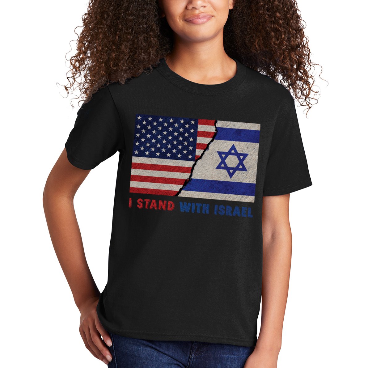 I Stand With Israel Patriotic Usa And Israel Flag Kids T-Shirt