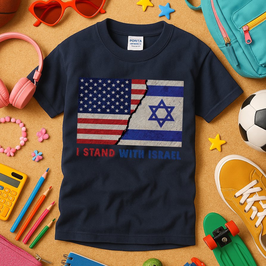 I Stand With Israel Patriotic Usa And Israel Flag Kids T-Shirt