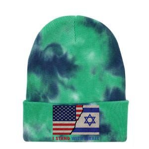 I Stand With Israel Patriotic Usa And Israel Flag Tie Dye 12in Knit Beanie