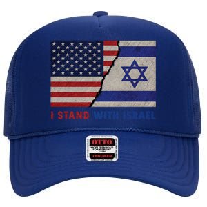 I Stand With Israel Patriotic Usa And Israel Flag High Crown Mesh Back Trucker Hat