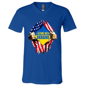 I Stand With Ukraine Flag Support Ukraine Gift V-Neck T-Shirt