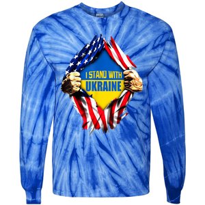 I Stand With Ukraine Flag Support Ukraine Gift Tie-Dye Long Sleeve Shirt