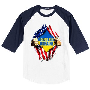 I Stand With Ukraine Flag Support Ukraine Gift Baseball Sleeve Shirt