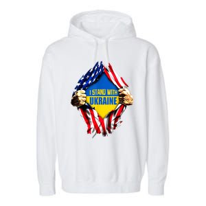 I Stand With Ukraine Flag Support Ukraine Gift Garment-Dyed Fleece Hoodie