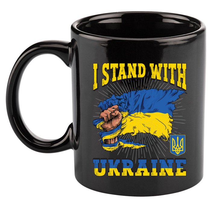I Stand With Ukraine Ukrainian Fist Flag Gift 11oz C Handle Ceramic Mug