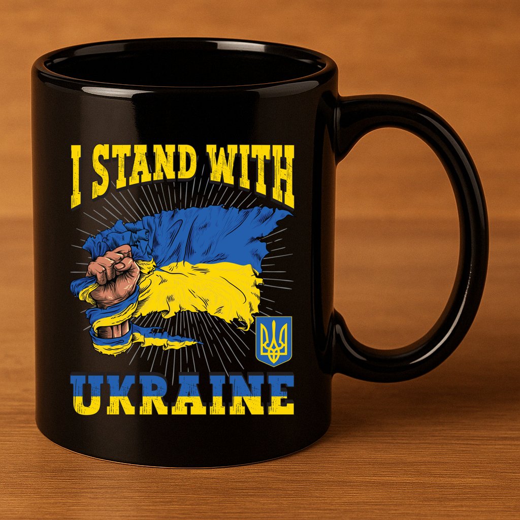 I Stand With Ukraine Ukrainian Fist Flag Gift 11oz C Handle Ceramic Mug