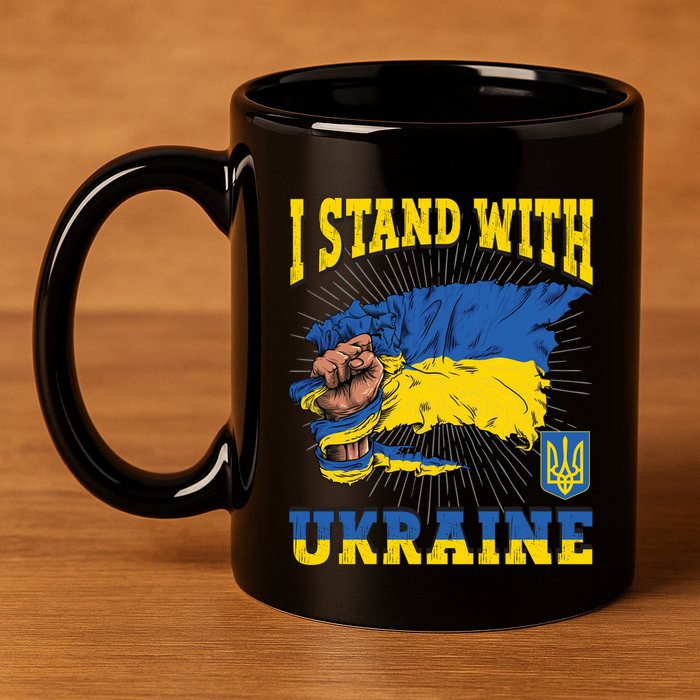 I Stand With Ukraine Ukrainian Fist Flag Gift 11oz C Handle Ceramic Mug