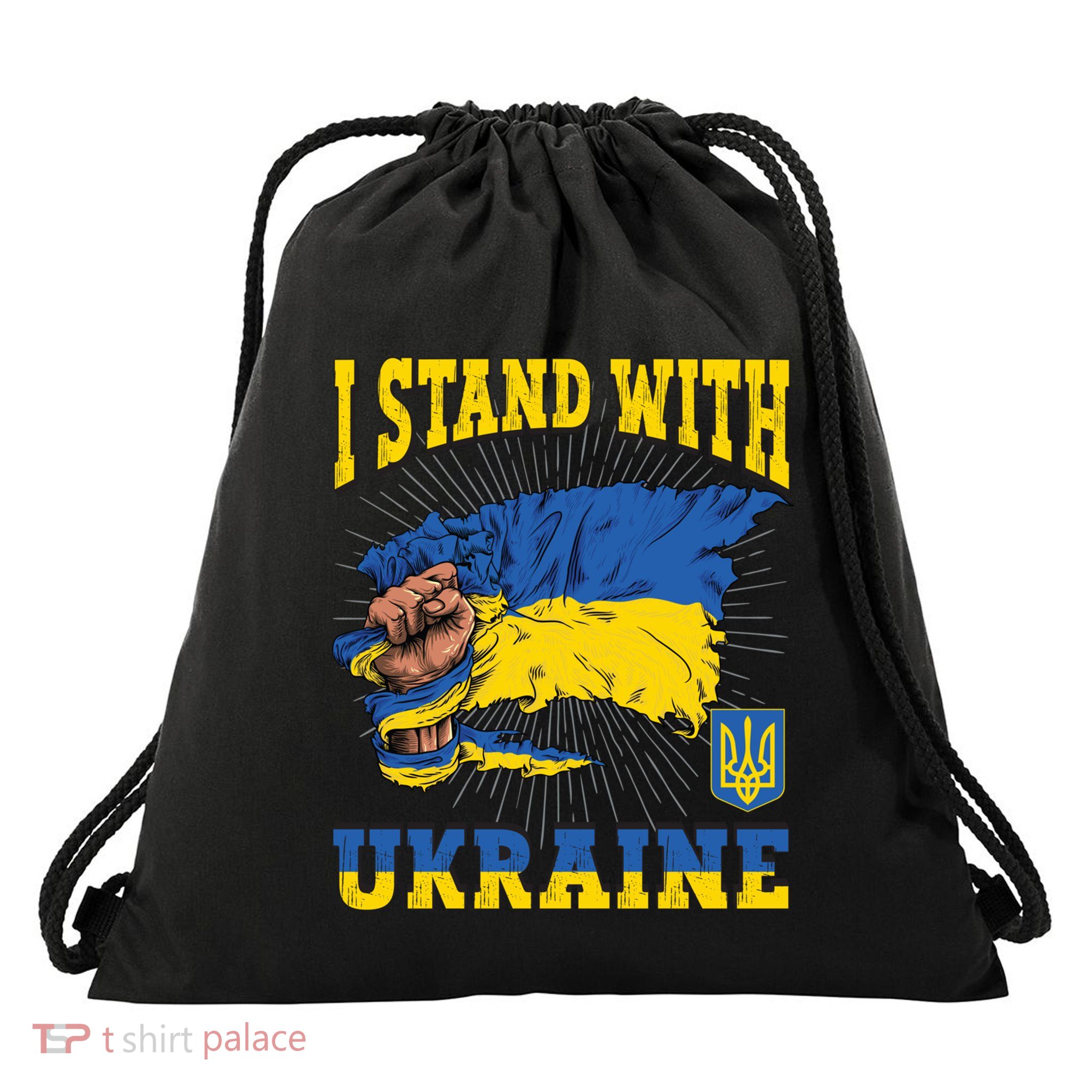 I Stand With Ukraine Ukrainian Fist Flag Gift Drawstring Bag