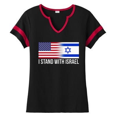 I Stand With Israel Usa Israeli Flag Jewish Ladies Halftime Notch Neck Tee