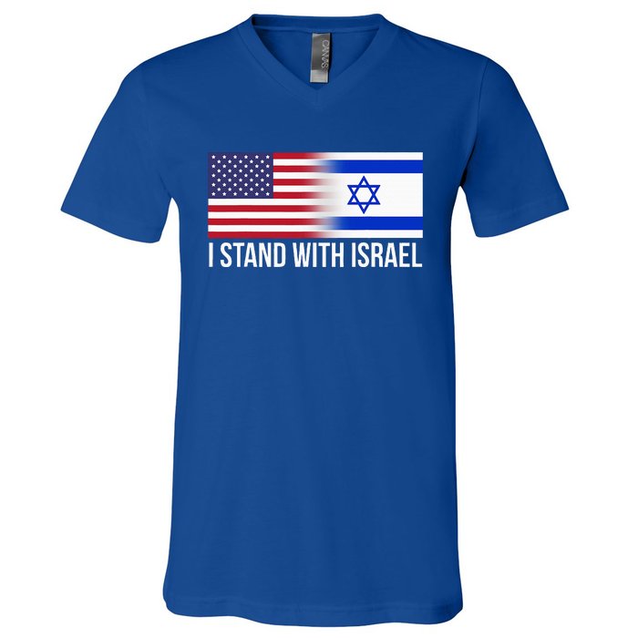 I Stand With Israel Usa Israeli Flag Jewish V-Neck T-Shirt