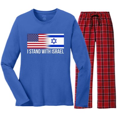 I Stand With Israel Usa Israeli Flag Jewish Women's Long Sleeve Flannel Pajama Set 