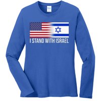 I Stand With Israel Usa Israeli Flag Jewish Ladies Long Sleeve Shirt