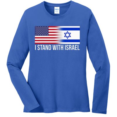 I Stand With Israel Usa Israeli Flag Jewish Ladies Long Sleeve Shirt