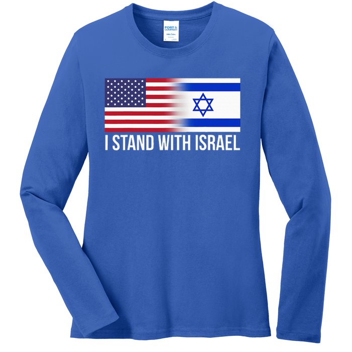 I Stand With Israel Usa Israeli Flag Jewish Ladies Long Sleeve Shirt